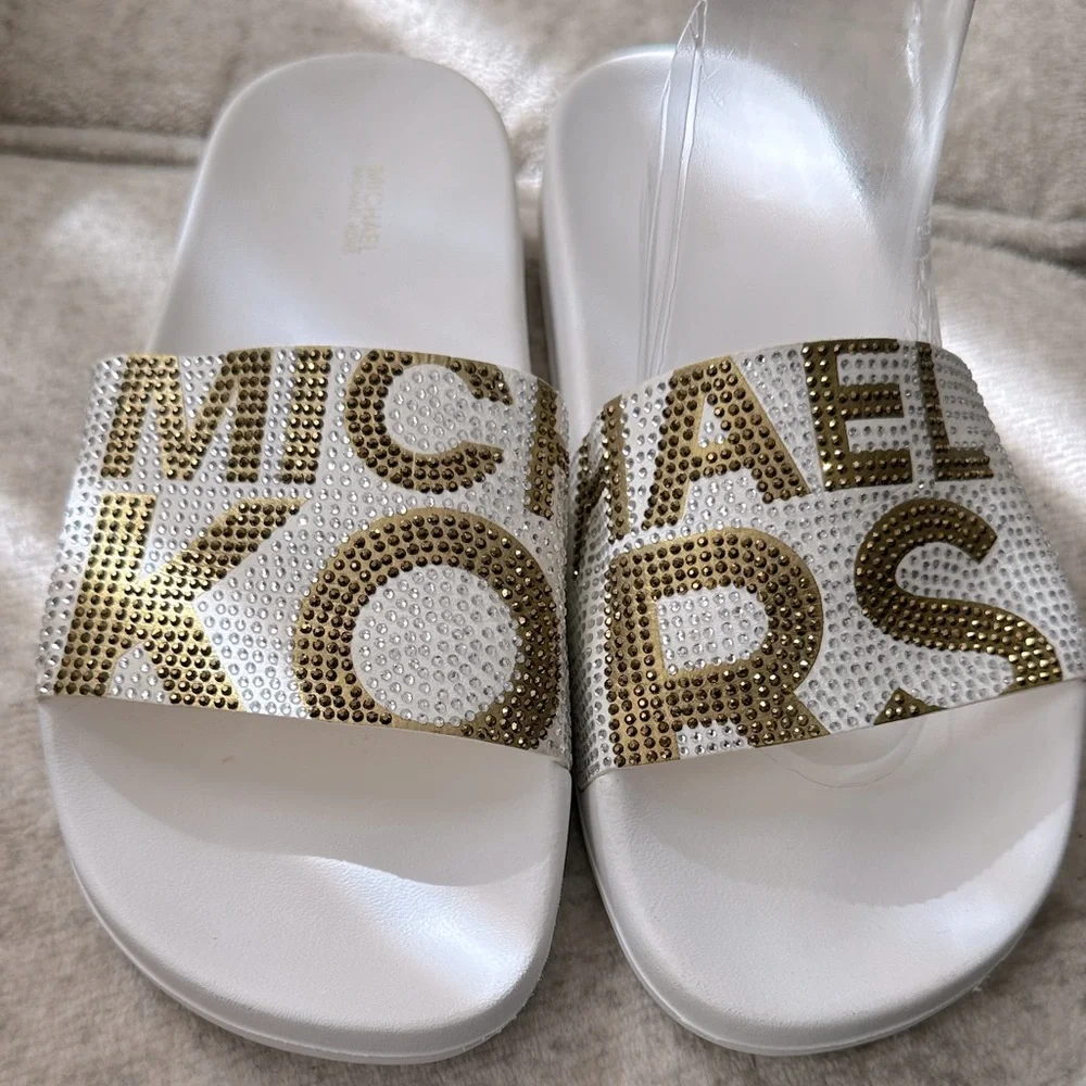 MICHAEL Michael Kors White and Gold Sandals - Picture 1 of 11